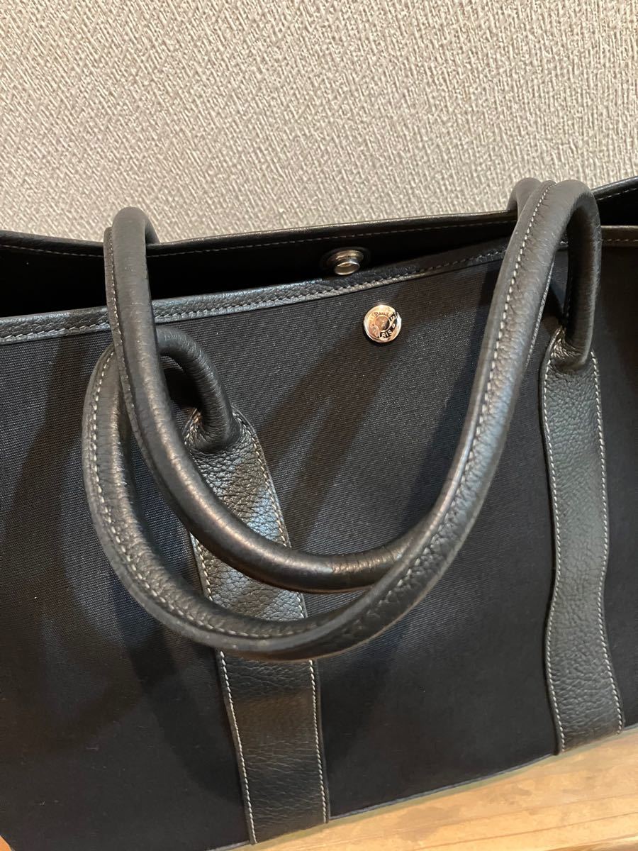 エルメス ガーデンパーティー キャンバス×レザー 36cm 黒 pm エルメス ガーデンパーティー キャンバス×レザー 36cm 黒 pm