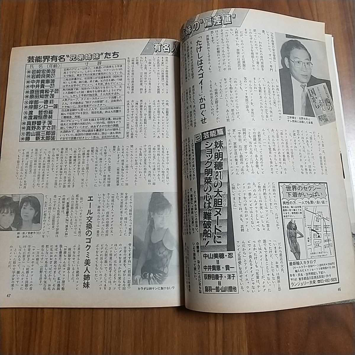 週刊大衆 1988 昭和63年 10/17 甲斐えつこ ソウルオリンピック 明石家さんま 大竹しのぶ 中森明菜 荻野目慶子 風間三姉妹 斉藤慶子_画像5