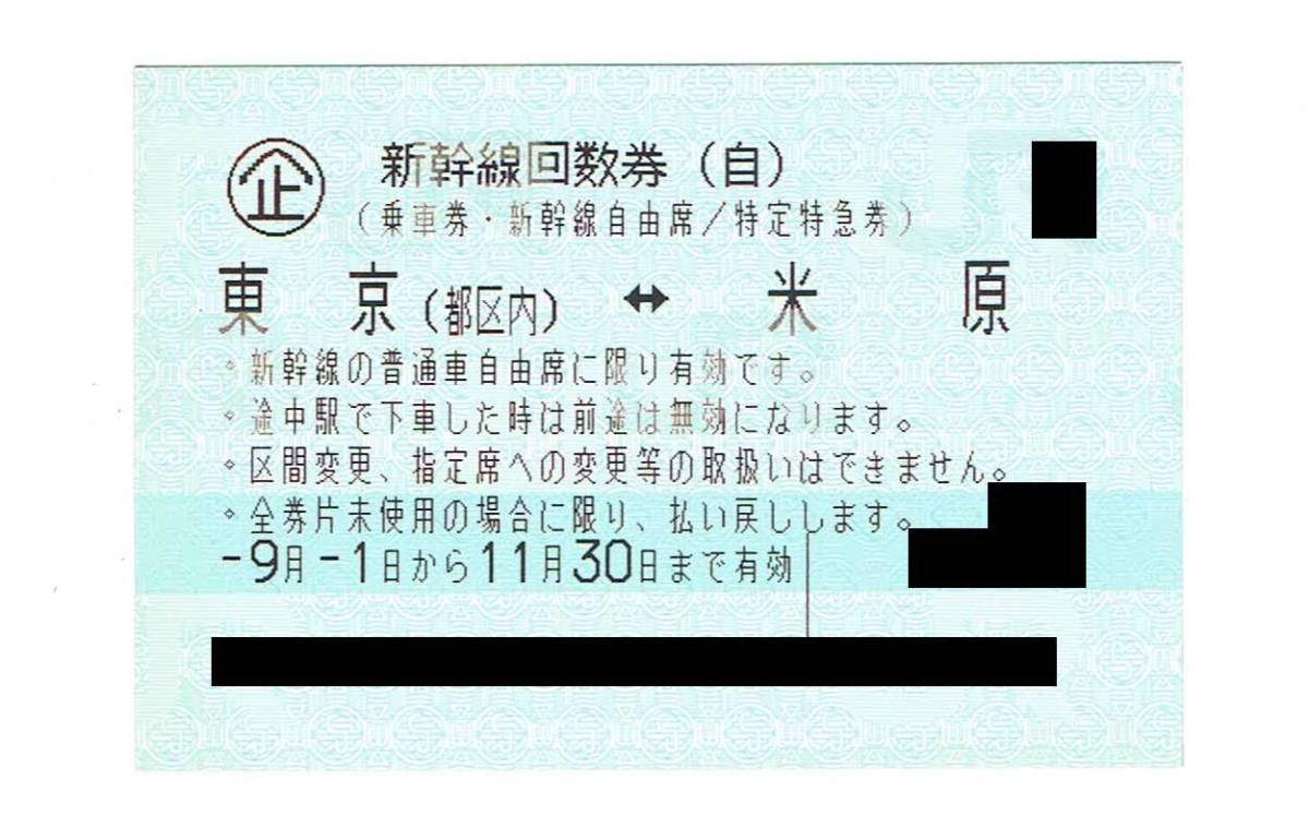 ◇送料無料◇新幹線 自由席 回数券 東京（都区内）←→米原 1枚 11月30