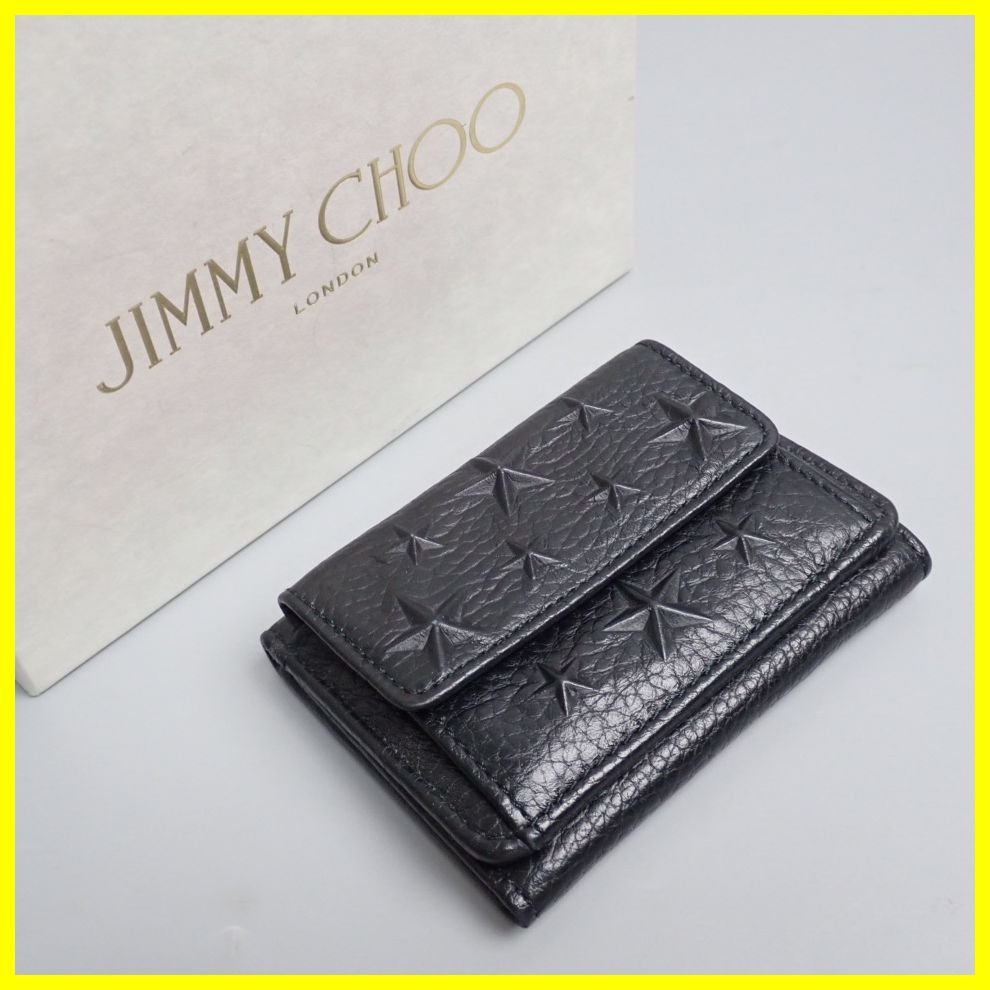 ☆JIMMY CHOO/ジミーチュウ NEMO EMG 三つ折り ミニ財布 ブラック