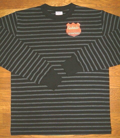 新品 CUSHMAN クッシュマン 1950's 100%コットン 肉厚 オールド ワッフル サーマル生地 ボーダー柄 長袖 Tシャツ (Mサイズ) ロンT 黒×灰_画像2