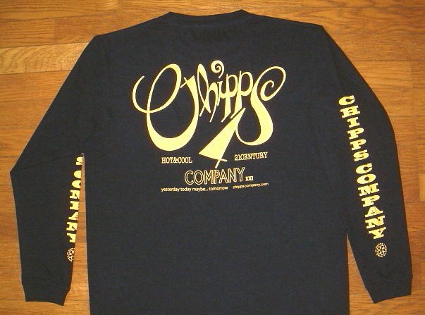 新品 CHIPPS COMPANY チップスカンパニー ヘビーコットン生地 プリント 長袖 Tシャツ (Lサイズ) 紺 ロンT ピンストライプ ホットロッド