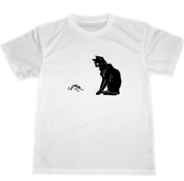 テオフィル・アレクサンドル・スタンラン ドライ　Tシャツ　黒猫　カエル　グッズ　蛙　猫　ネコ　黒ネコ　アニマル　可愛い_画像1