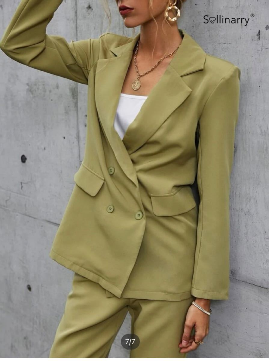 送料無料 新品 テーラードスーツ 上下セットアップ 黄緑 グリーン レディース Lサイズ 裾の紐なし｜PayPayフリマ