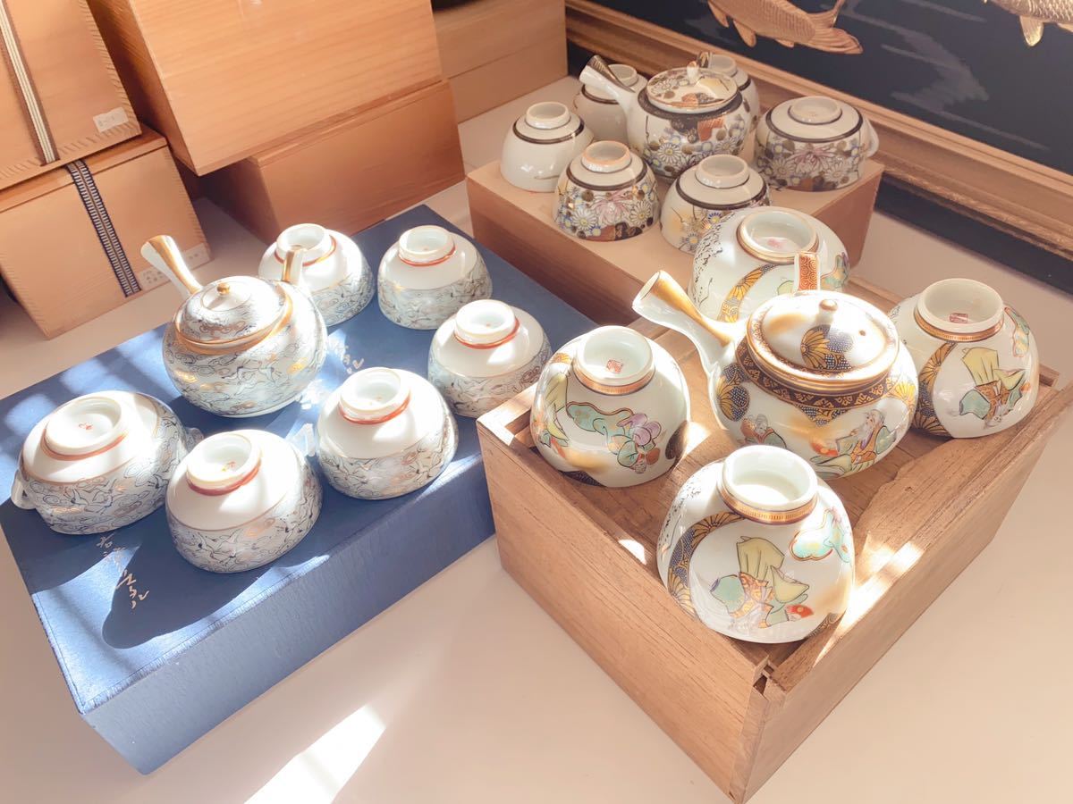 九谷焼 古九谷 千羽鶴紋湯呑 金彩 色絵 飛鶴文急須セット 煎茶道具 ★絶版品★ 専用出品 九谷焼 茶器セット他7点お纏め 食器