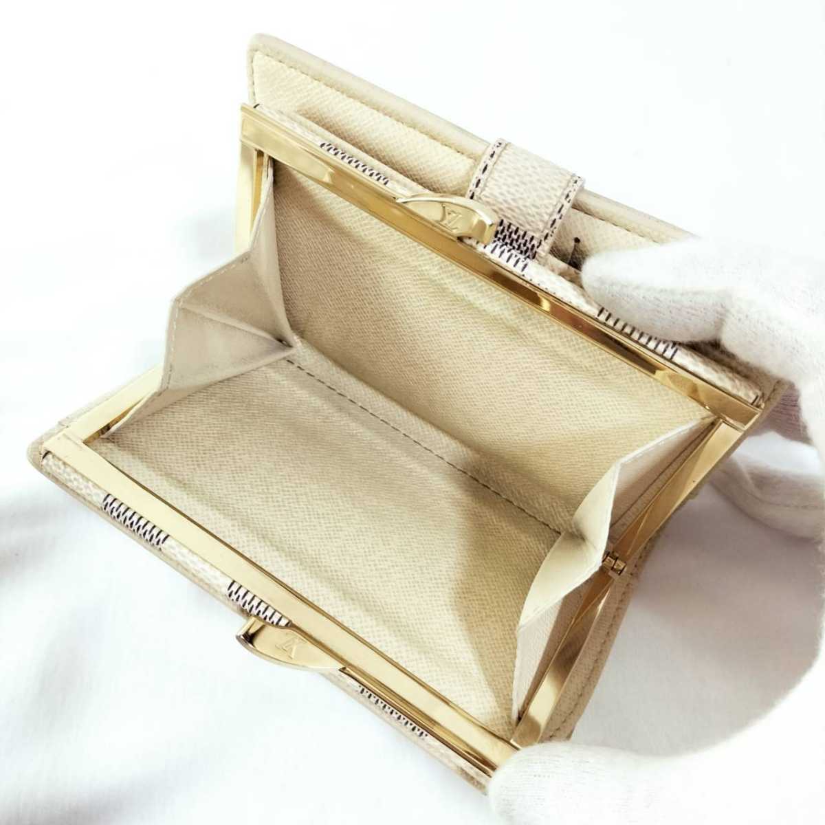 美品 正規品 ルイヴィトン 折り財布 ヴィエノワ ダミエ アズール がま口 箱付 LOUIS VUITTON 白 ホワイト