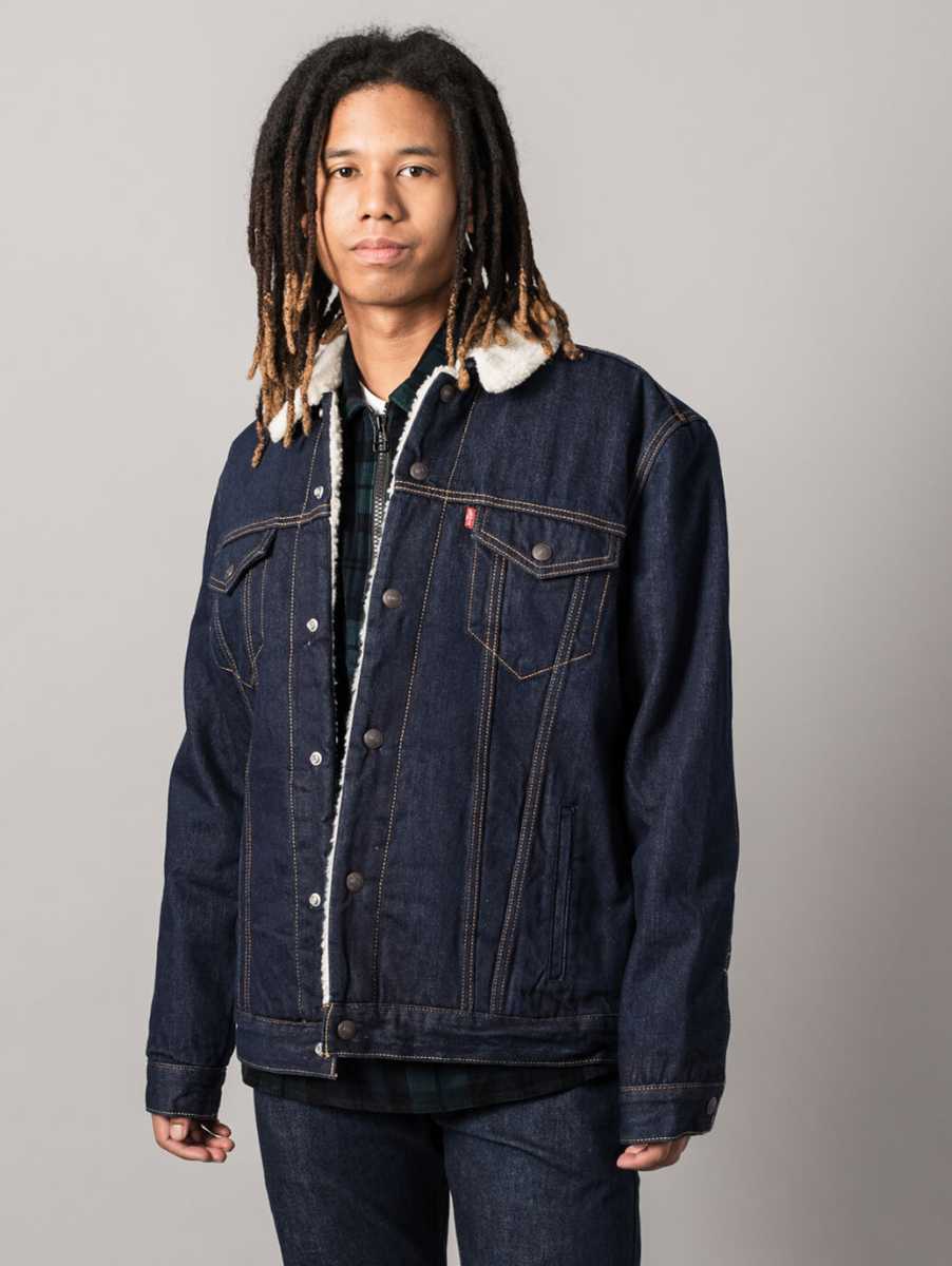 L リーバイス Levi's Gジャン 裏ボア デニム シェルパ ジャケット 防寒 モコモコ ボア 冬用 紺 インディゴ ワンウォッシュ ジージャン Ｌ