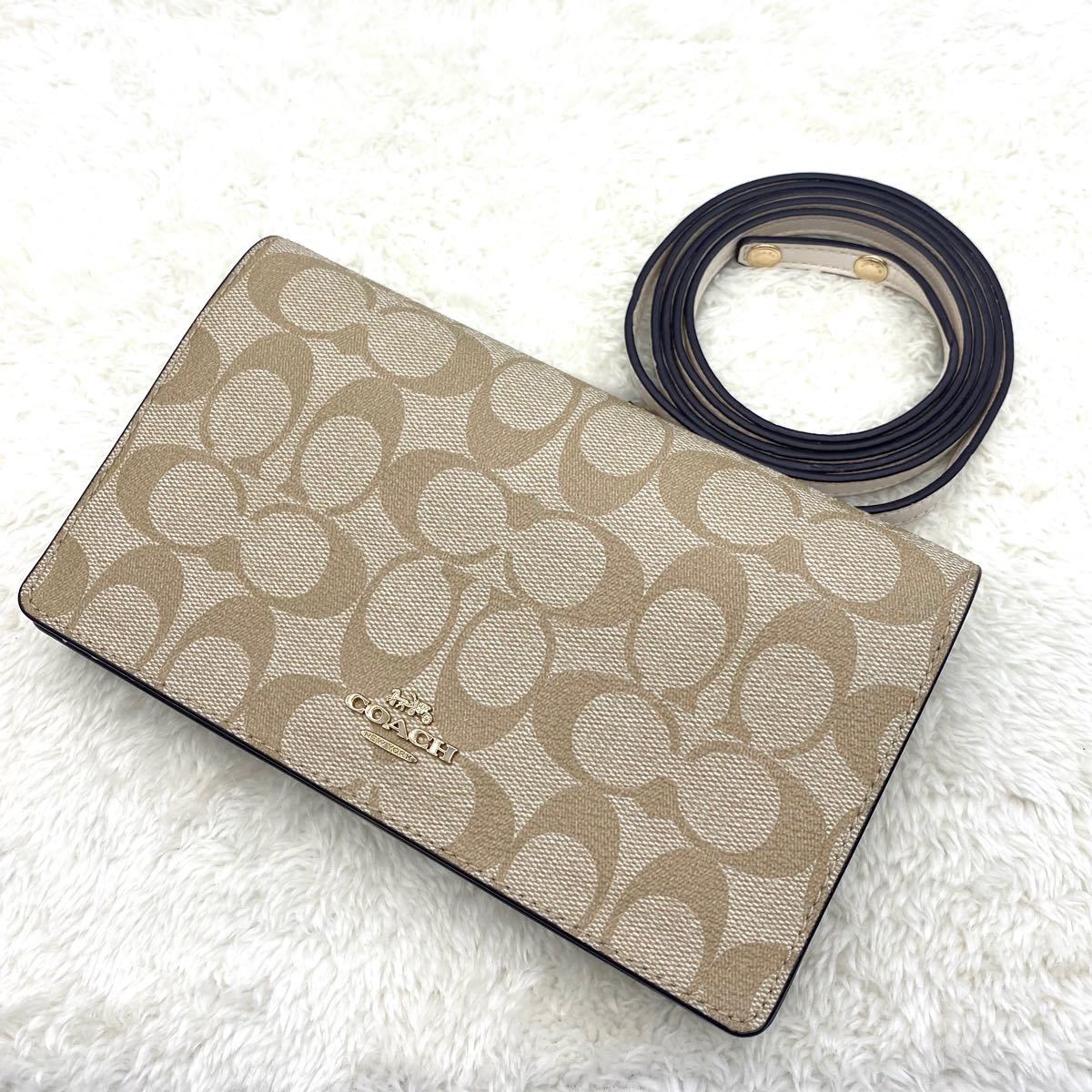 美品】ショルダーウォレット COACH コーチ シグネチャー カーキ