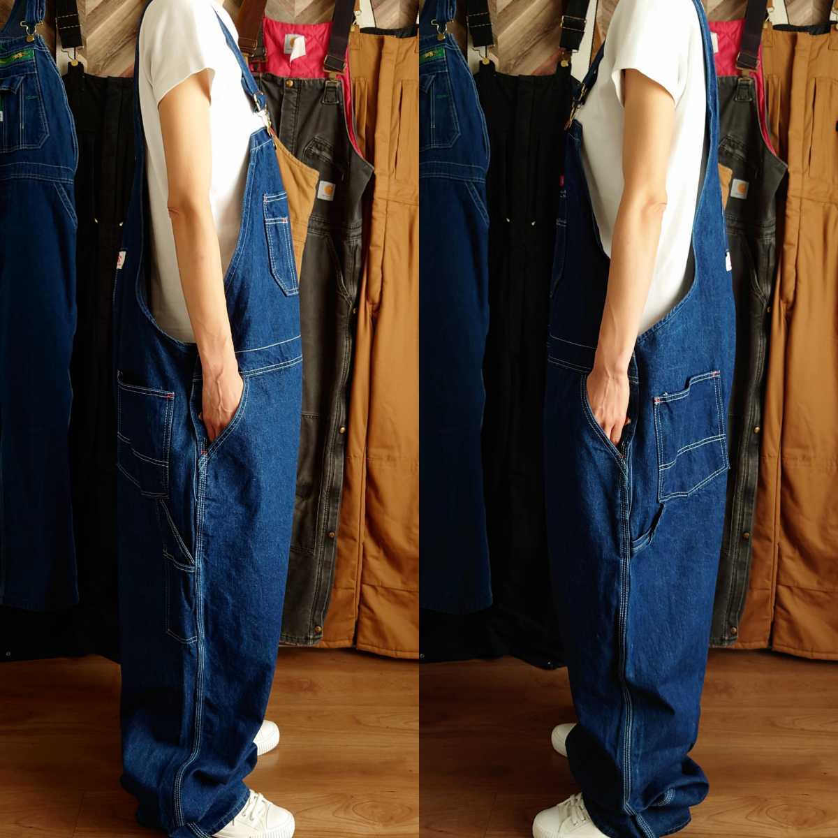 USA製 ROUND HOUSE ラウンドハウス デニムオーバーオール サロペット ペインター 古着 ビッグサイズ W48 4XL 【YOA631】