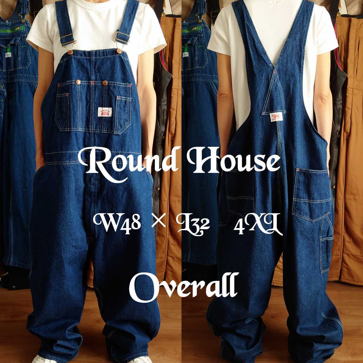 USA製 ROUND HOUSE ラウンドハウス デニムオーバーオール サロペット ペインター 古着 ビッグサイズ W48 4XL 【YOA631】