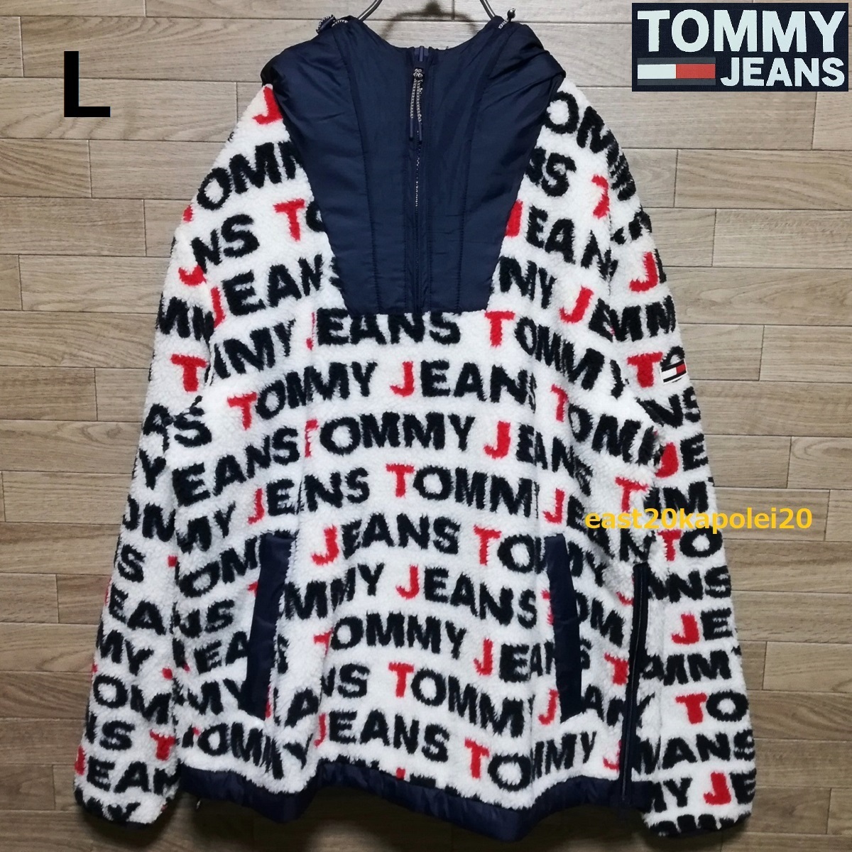 TOMMY JEANS トミー ジーンズ ロゴ 総柄 フリース ボア メンズ ウェア シェルパ アウター プルオーバー ジャケット トミーヒルフィガー L_画像1