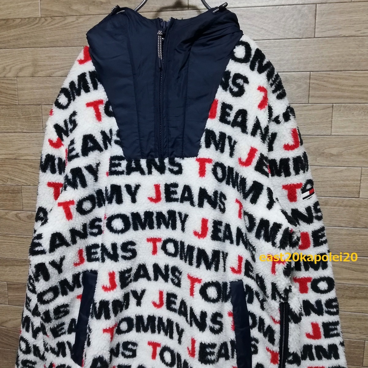 TOMMY JEANS トミー ジーンズ ロゴ 総柄 フリース ボア メンズ ウェア シェルパ アウター プルオーバー ジャケット トミーヒルフィガー L_画像3