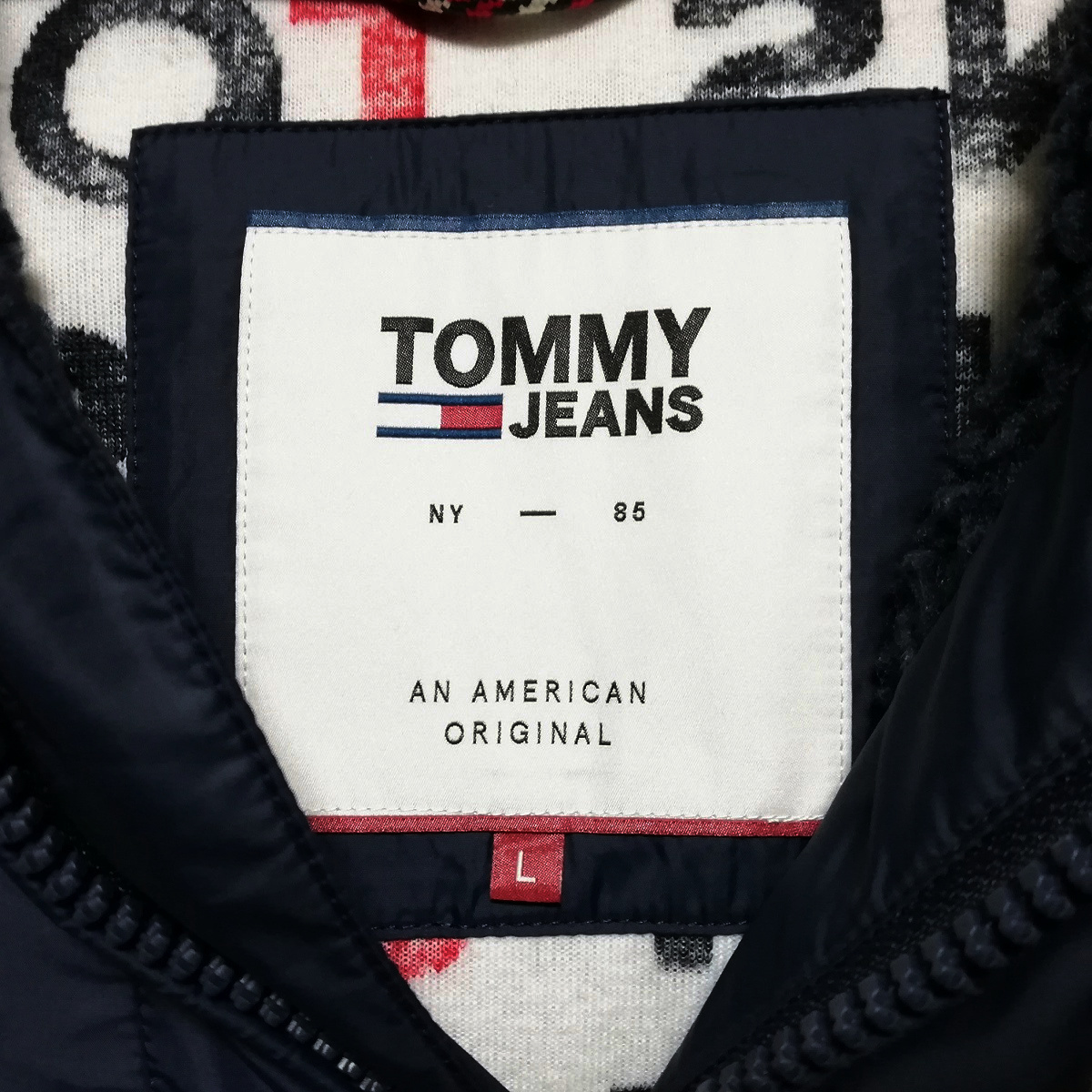 TOMMY JEANS トミー ジーンズ ロゴ 総柄 フリース ボア メンズ ウェア シェルパ アウター プルオーバー ジャケット トミーヒルフィガー L_画像5