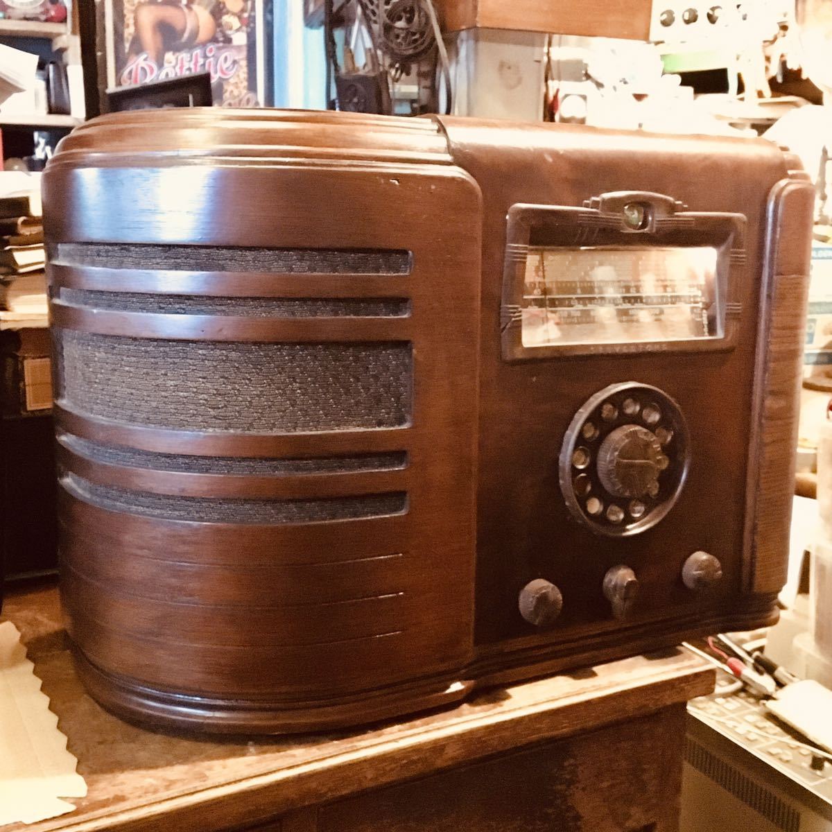 Silvertone 4769 真空管 8球 3バンド 中波 短波 ラジオ 1937‘s アンティーク 昭和 レトロ 励磁 スピーカー オーディオ アンプ ギター