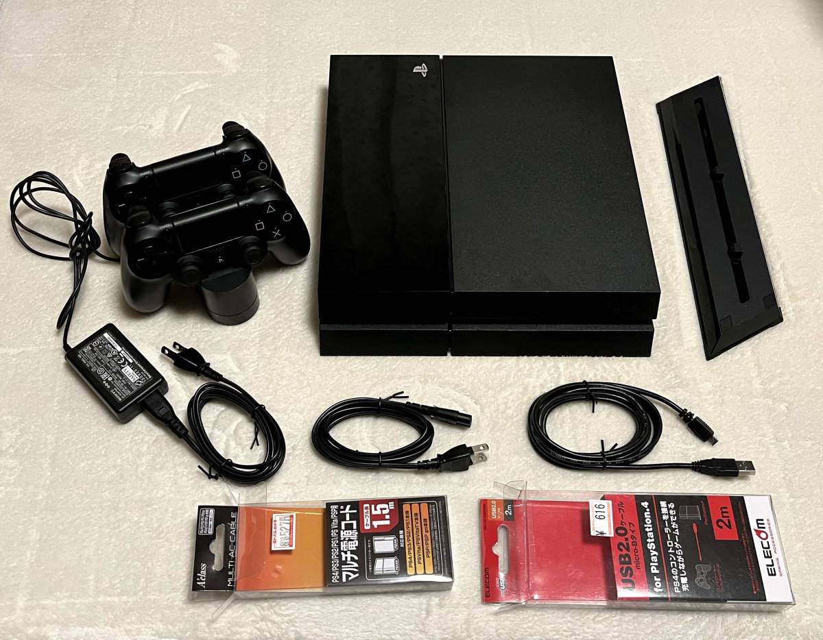 PS4 本体 黒 500GB CUH-1100A、コントローラ2つ、公式充電スタンド