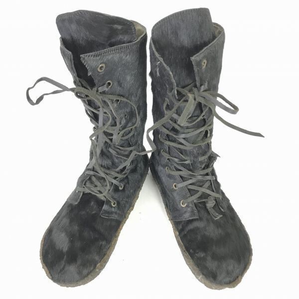  fur / fur / hand made / braided up / race up boots [L/24.0-24.5 degree / black /. gray ] long boots *WB67-5