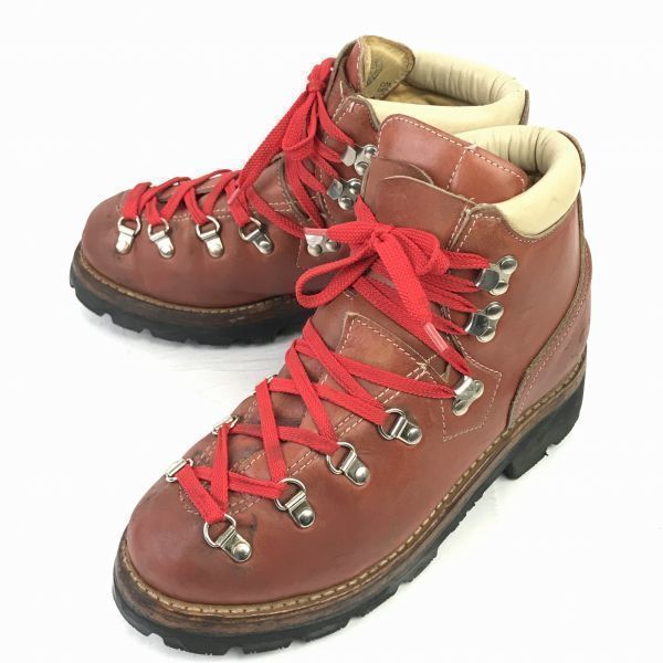80s-90s?USA made * Vintage original leather / Vibram sole / trekking boots [6D 23.5-24.0 degree / red tea ] mountain climbing / mountaineering /Vintage*WB28-3