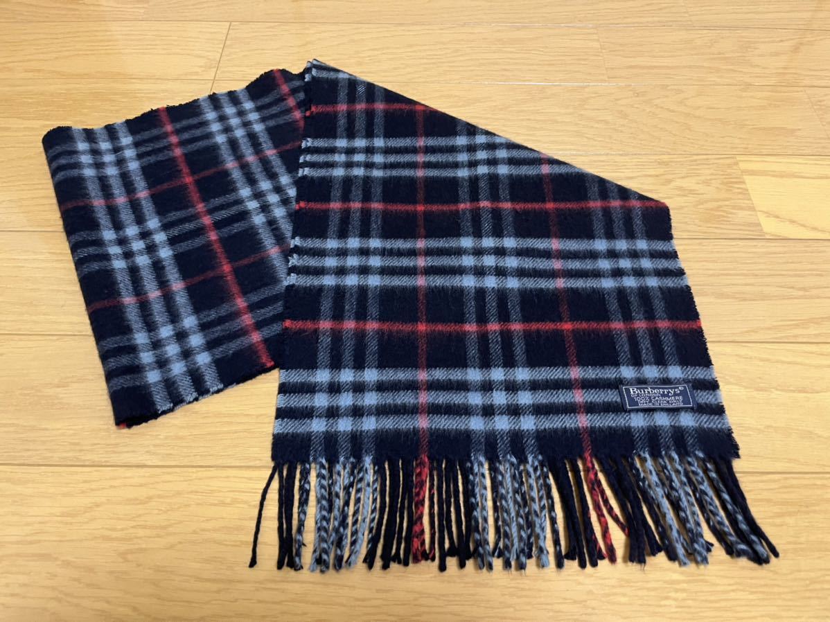 BURBERRY バーバリー マフラー カシミア100% 濃紺 ネイビー 美品 送料