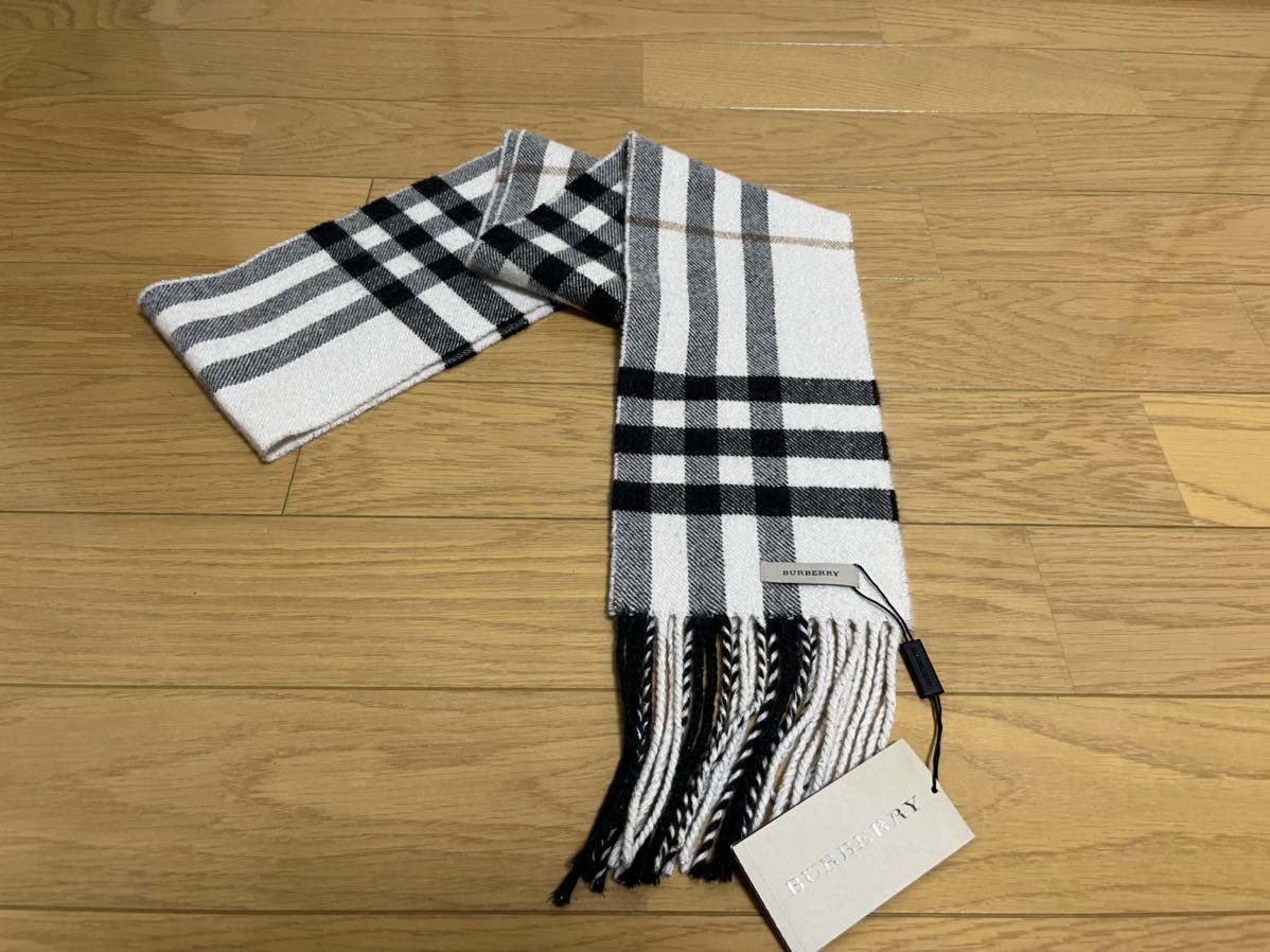 BURBERRY バーバリー 細長マフラー カシミア77%+その他 アイボリー系