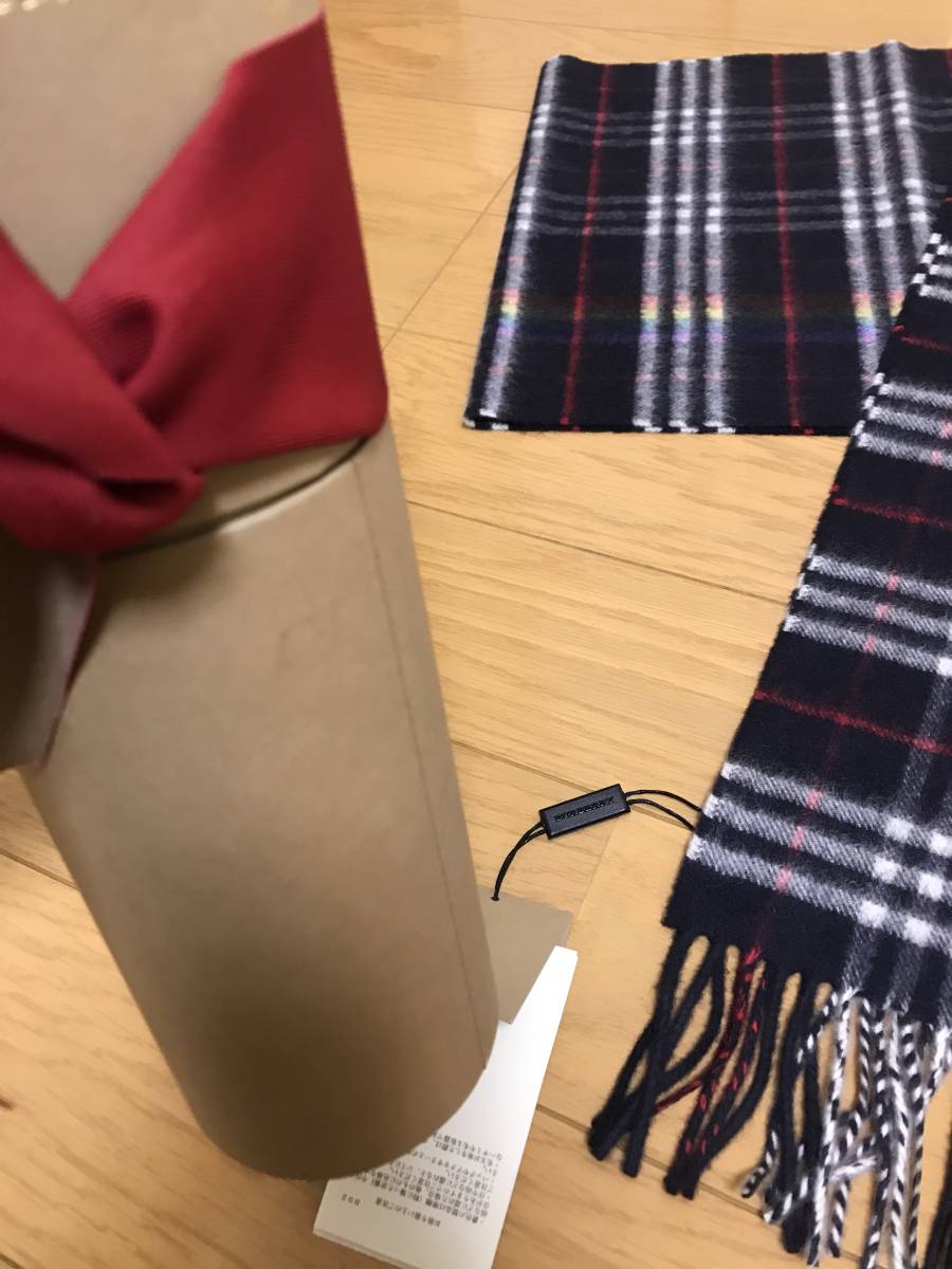 BURBERRY　バーバリー　マフラー　カシミア100％　濃紺レインボー　タグ付き未使用品 希少品　送料無料!!!