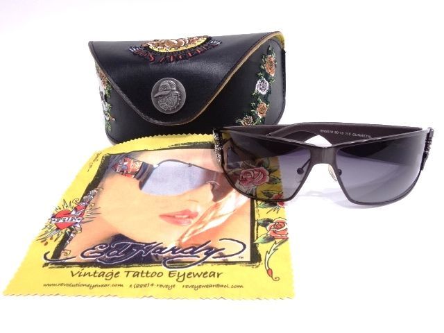 163s●Ed Hardy エドハーディー EHS 018 La Dog スワロフスキーサングラス ※中古現状品_画像1