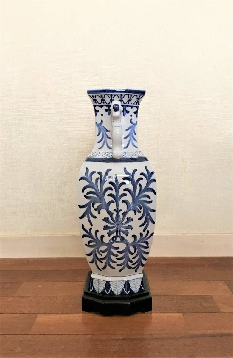 アンティーク 中国美術 陶磁器 壺 花瓶 青花花鳥柄 大型 中国陶器 陶芸