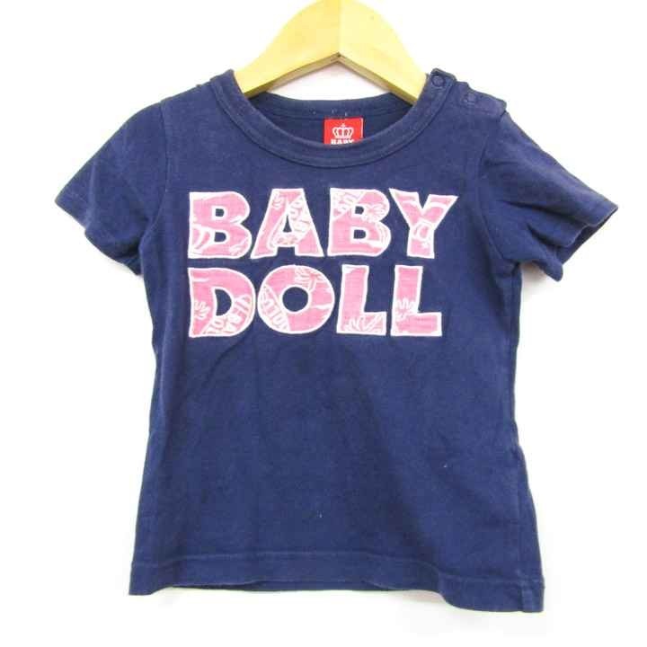ベビードール 肩ボタン 半袖Tシャツ カットソー 女の子用 90サイズ 紺ピンク7 ベビー 子供服 BABYDOLL_画像1