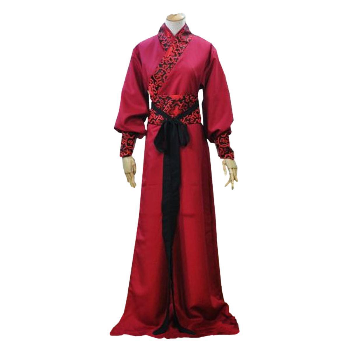コスプレ チャイナ服 中国伝統柄 パフスリーブ メンズ レディース ロング 前リボン (レッド)の画像1