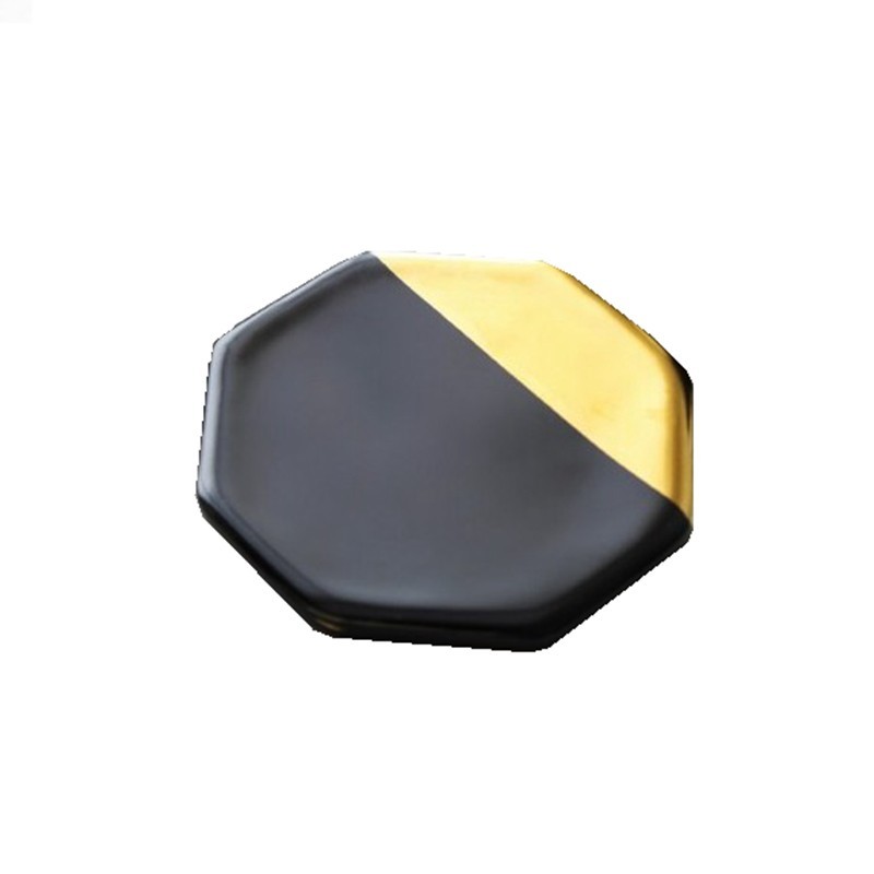 コースター 和モダン風 ブラック＆ゴールド 陶磁器製 4枚セット (八角形)_画像1