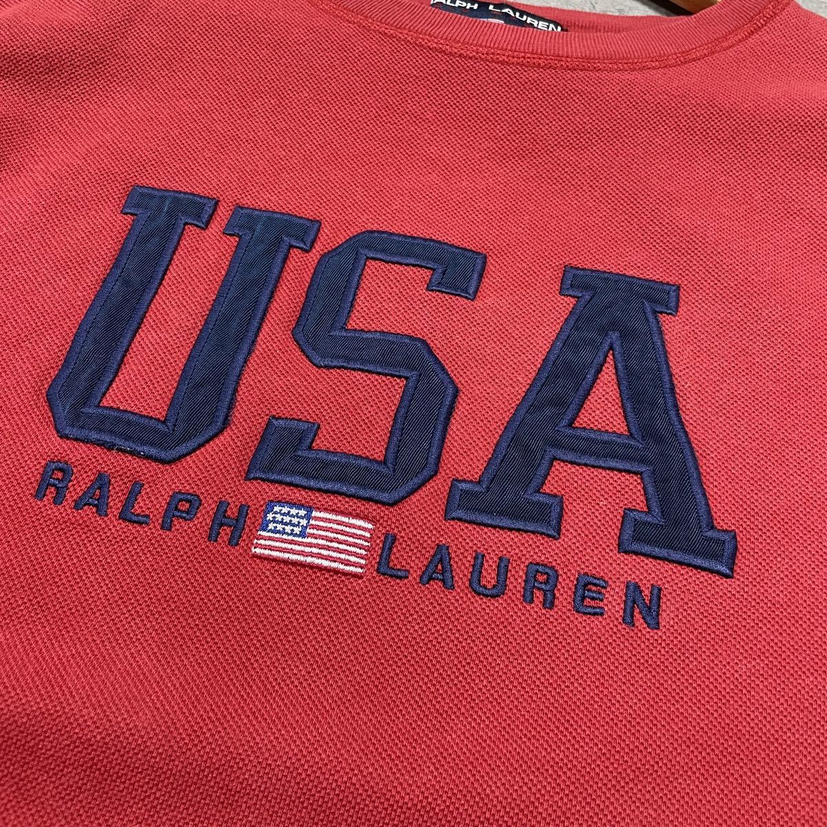 90s POLO SPORT RALPH LAUREN ポロスポーツ ラルフ ローレン スウェット 刺繍ロゴ トレーナー ロンT ビッグロゴ USA 星条旗 玉FL1687_画像2