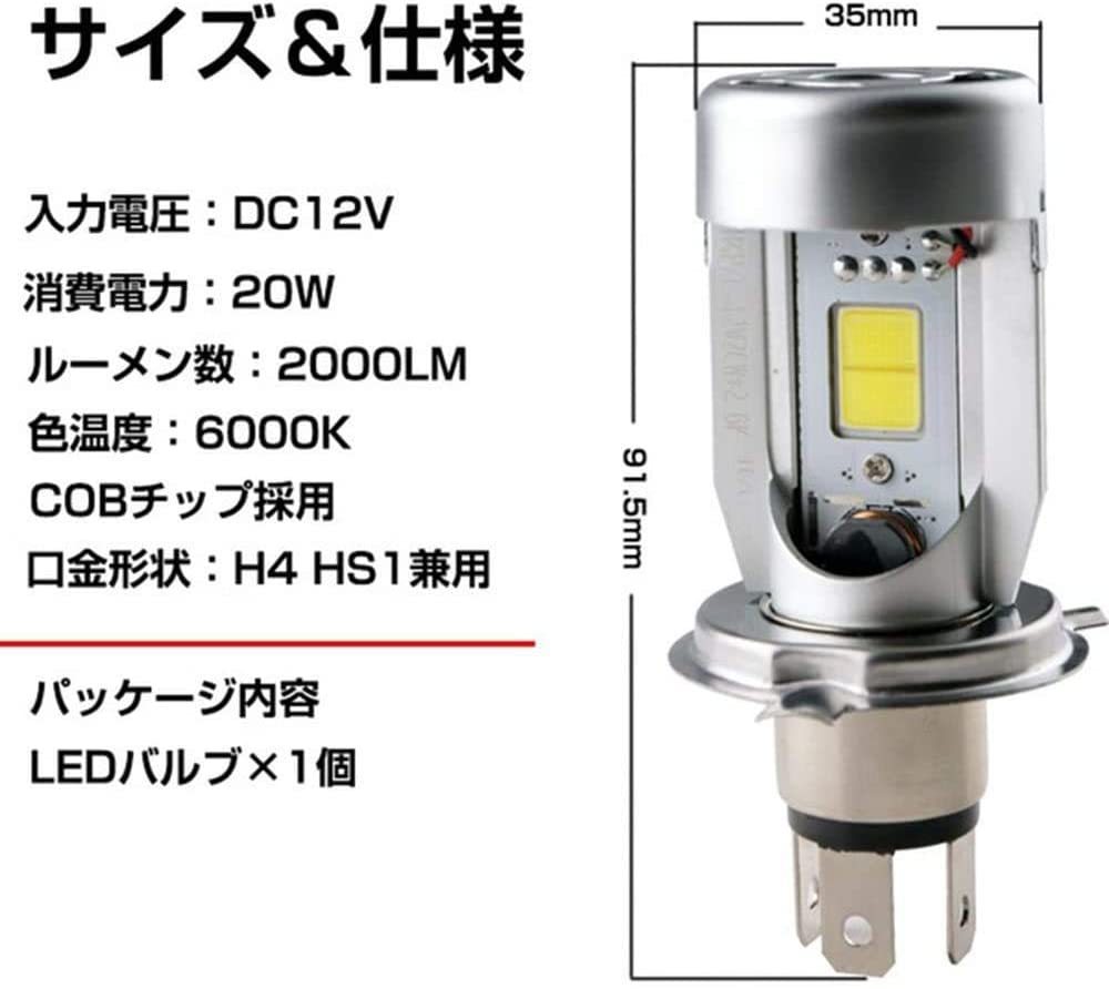 バイク用 LEDヘッドライト 冷却ファン搭載 高輝度 COB アルミ構造①_画像2