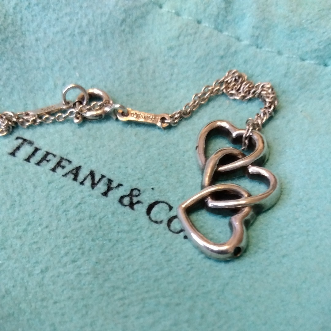 ティファニー　 TIFFANY&Co.　トリプルオープンハートトップ　シルバーネックレス【比較的美品、少し訳あり】