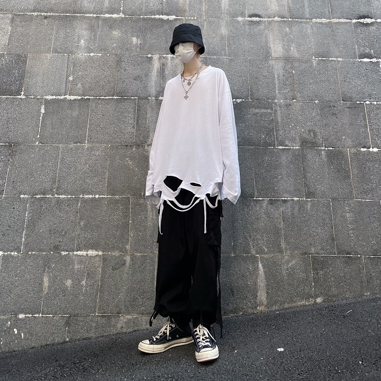 ロンT ダメージ ハロウィン 韓国 パンク ロック 原宿 ストリート 3XL