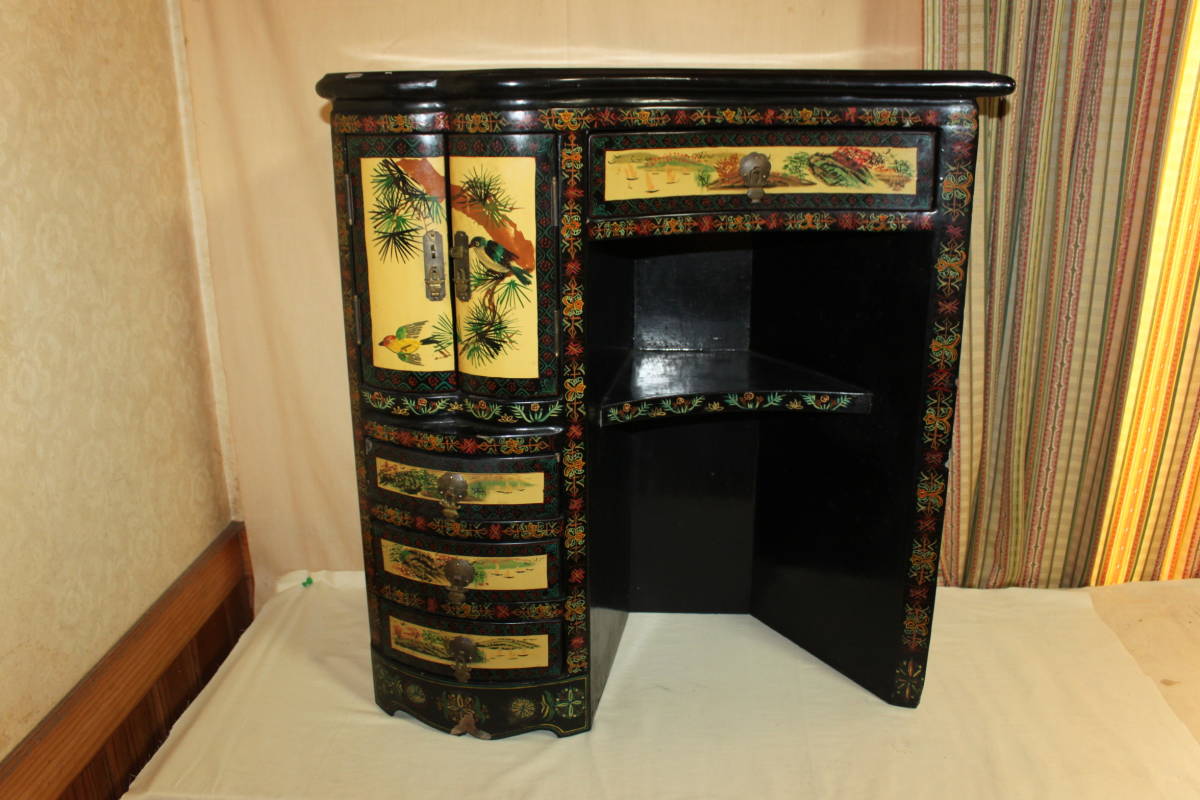 * excellent article black lacquer China fine art flowers and birds writing sama 4 cup ... sound . cabinet / display shelf / night table / chest of drawers / chest / drawer / shino wazli/ old . antique 