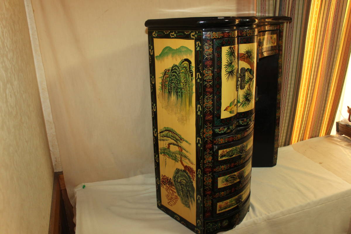 * excellent article black lacquer China fine art flowers and birds writing sama 4 cup ... sound . cabinet / display shelf / night table / chest of drawers / chest / drawer / shino wazli/ old . antique 