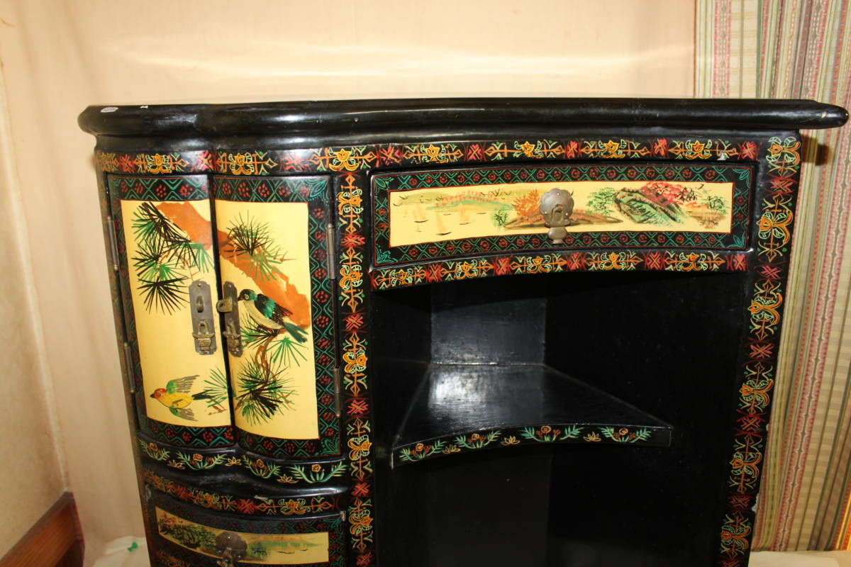 * excellent article black lacquer China fine art flowers and birds writing sama 4 cup ... sound . cabinet / display shelf / night table / chest of drawers / chest / drawer / shino wazli/ old . antique 