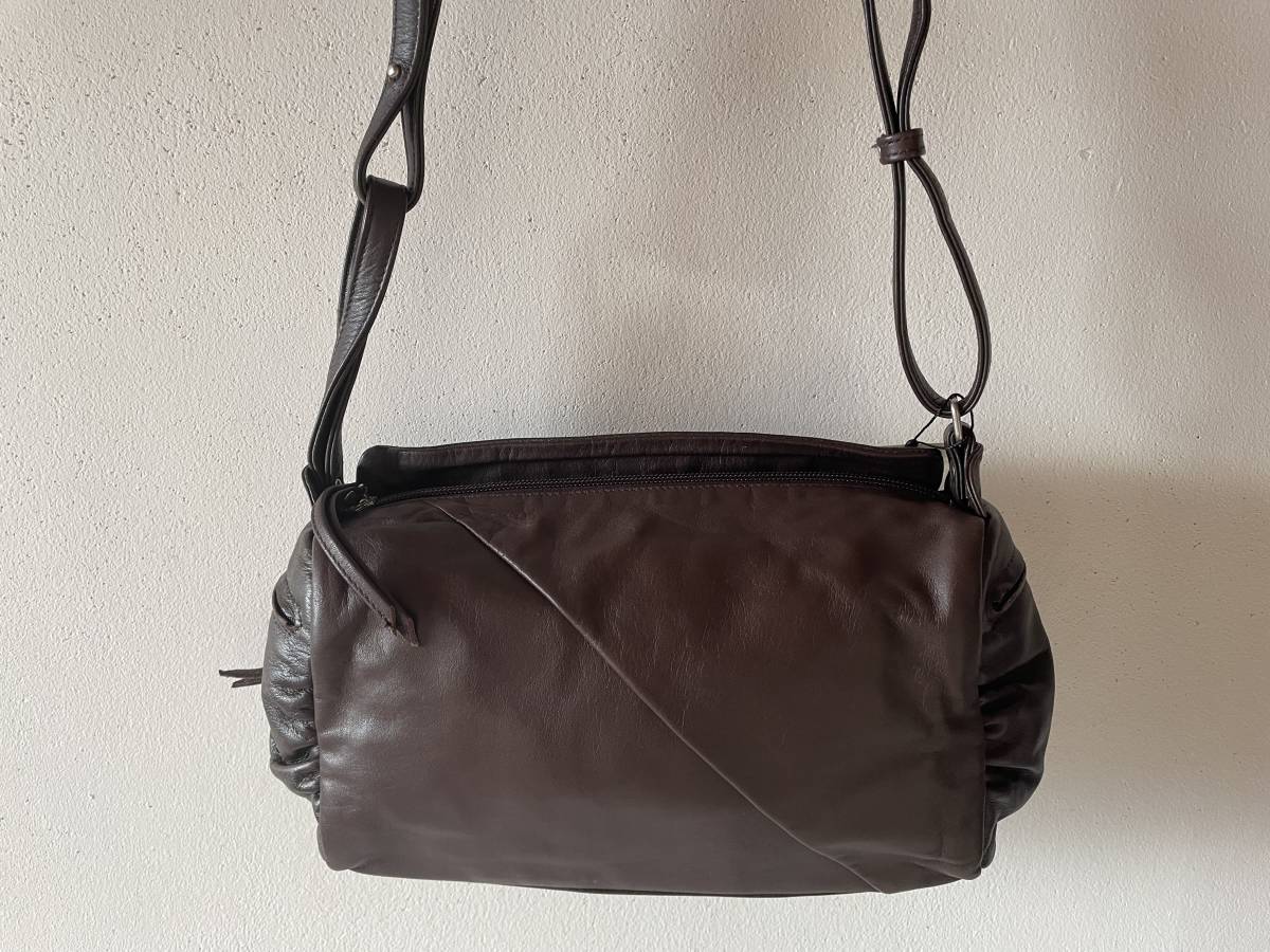 未使用品◎Y'SACCSイザック 牛革レザーショルダーバッグ 茶
