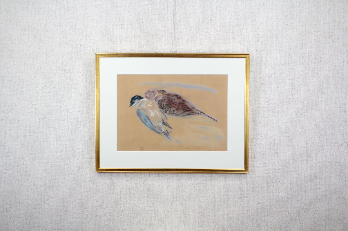 伊藤 廉『二羽の鳥』パステル画 絵画 - 北海道画廊_画像5