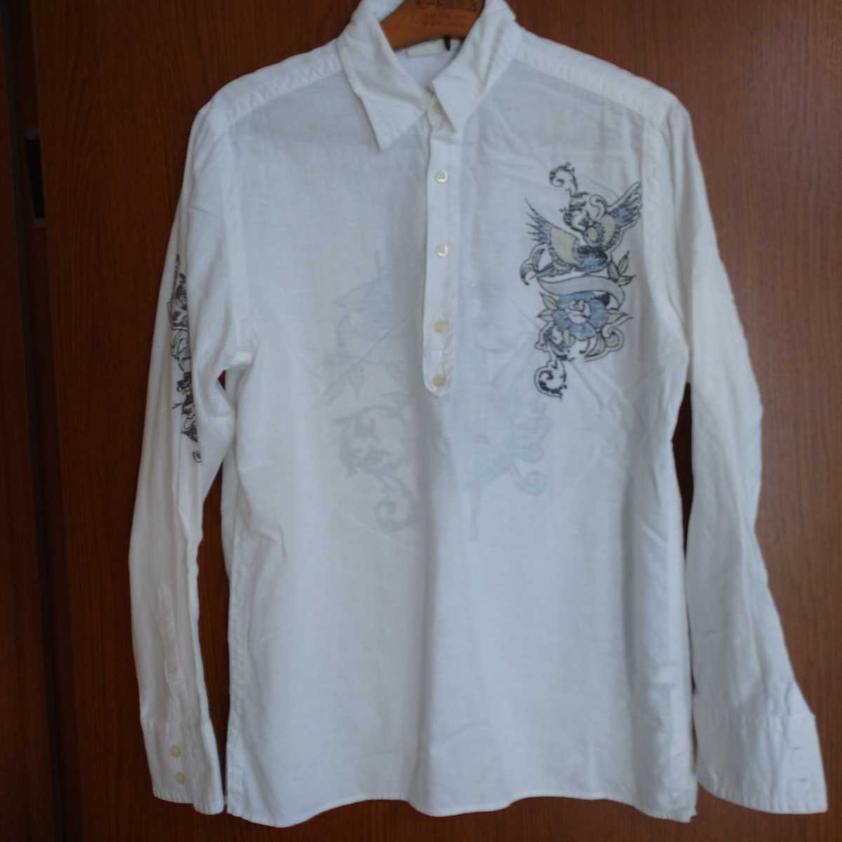 DKNY プリント ドレスシャツ 白 プルオーバー ML