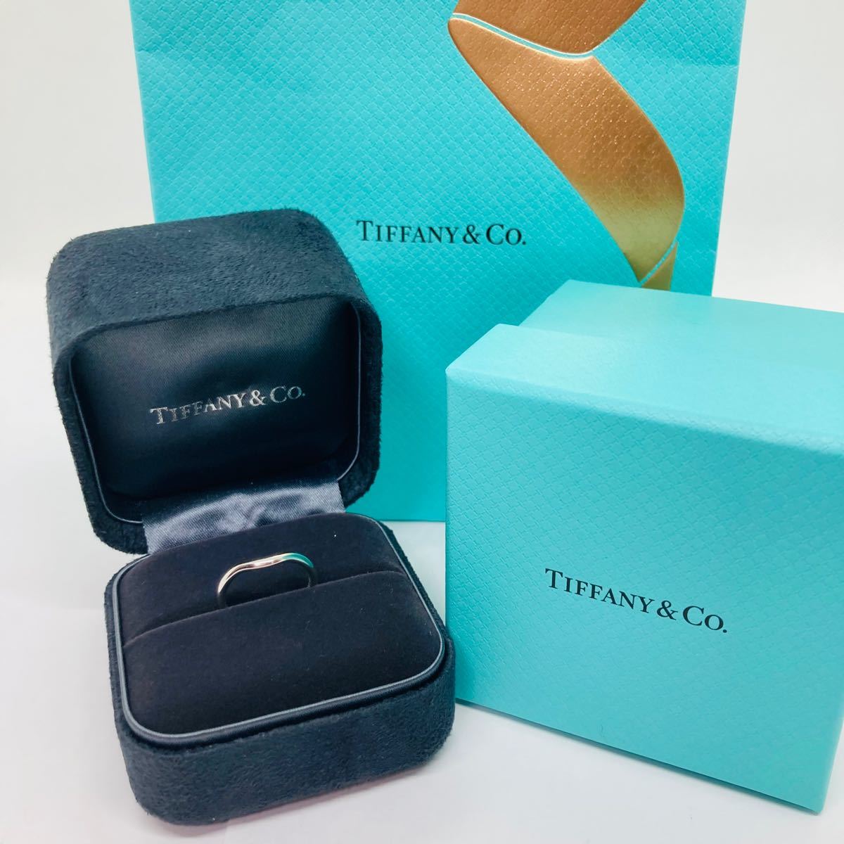 美品 TIFFANY&Co. ティファニー Pt950 カーブド バンドリング サイズ8
