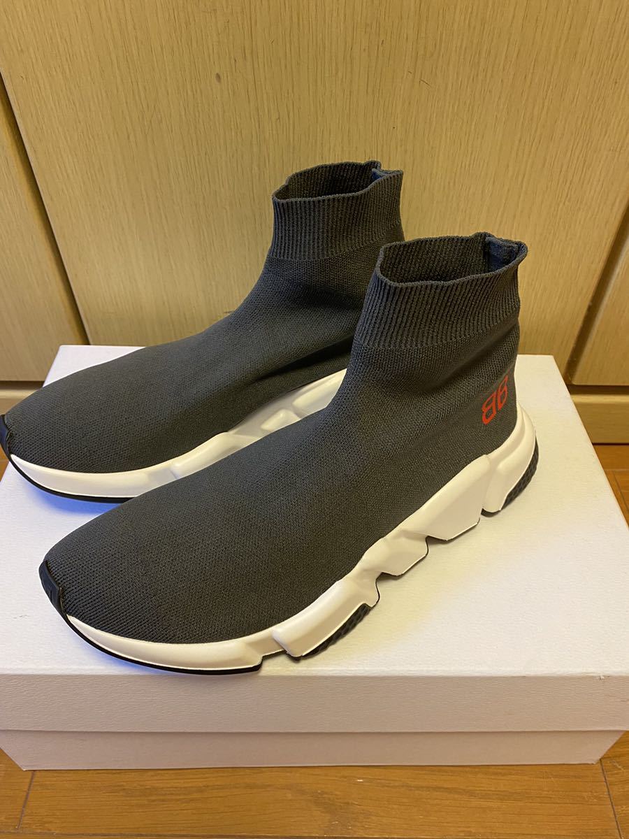 正規 新品 BALENCIAGA バレンシアガ SPEED TRAINER スピード トレーナー BB 赤 ロゴ ソックス スニーカー グレー 濃灰 41