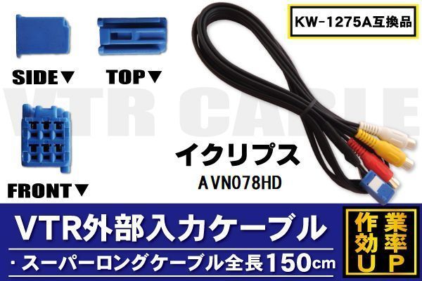 KW-1275A 同等品 VTR外部入力ケーブル イクリプス ECLIPSE AVN078HD 対応 アダプター ビデオ接続コード 全長150cm カーナビ 映像 音声_画像1