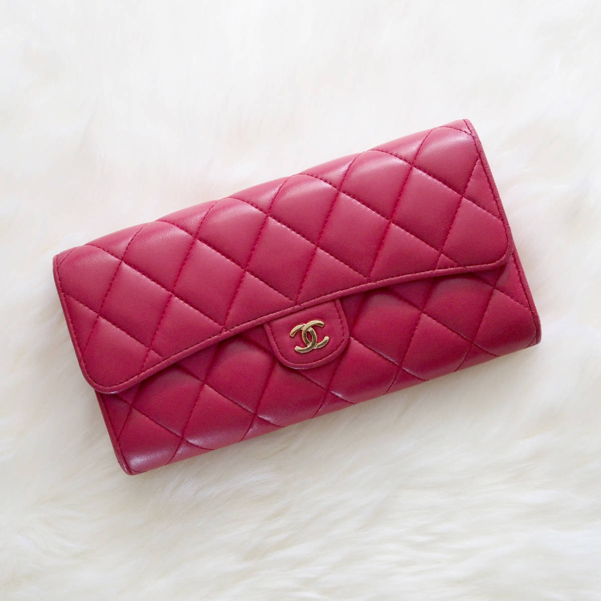 美品!シャネル ラムスキン マトラッセ 長財布 レッド www