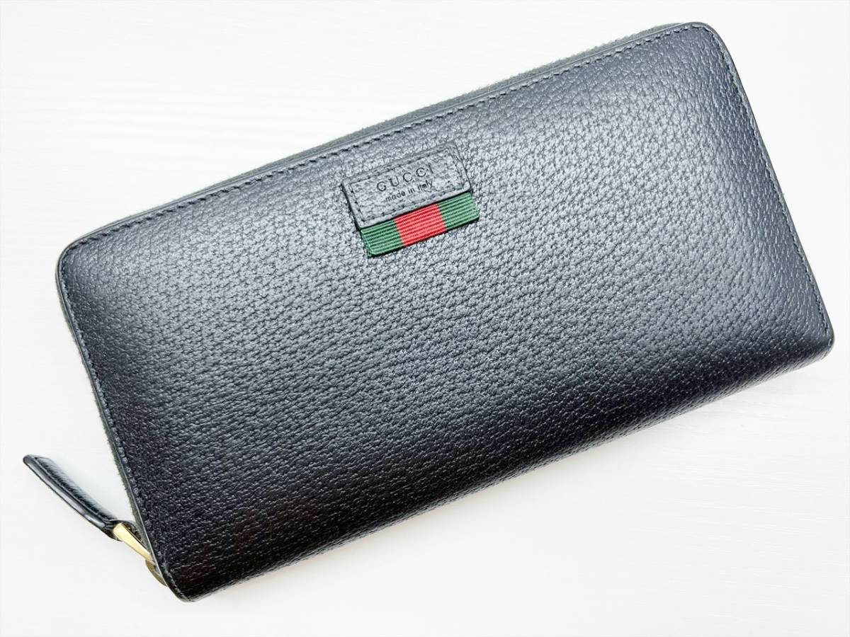 現行 美品 GUCCI グッチ AGORA ウェブ ロゴ ラウンド 長財布 レザー 黒 435298_画像2