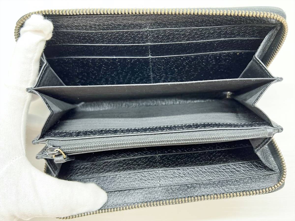 現行 美品 GUCCI グッチ AGORA ウェブ ロゴ ラウンド 長財布 レザー 黒