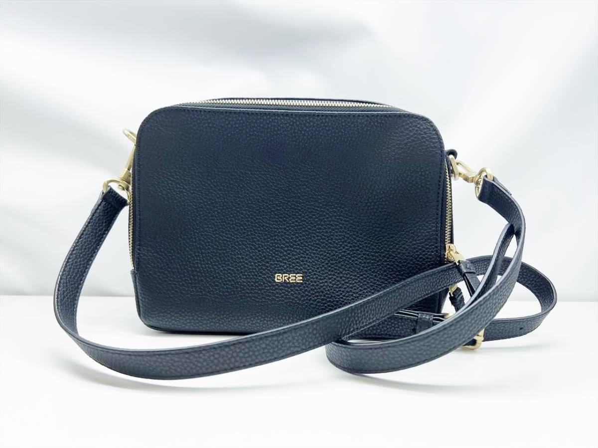 未使用保管 美品 BREE ブリー シボレザー ロゴ クロスボディバッグ