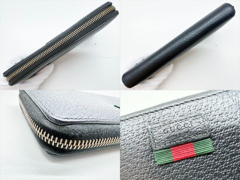 現行 美品 GUCCI グッチ AGORA ウェブ ロゴ ラウンド 長財布 レザー 黒 435298_画像4