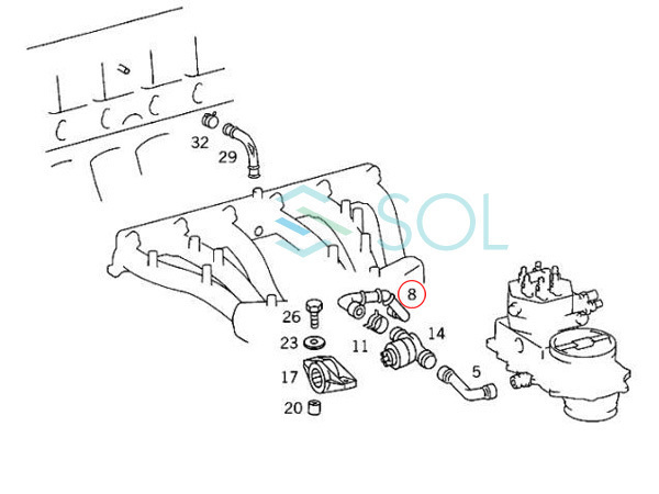 ベンツ W201 W124 W126 ブローバイホース(アイドルスピードアジャスター～インテークマニホールド) 190E E300 300SE 300SEL 1030940482_画像3