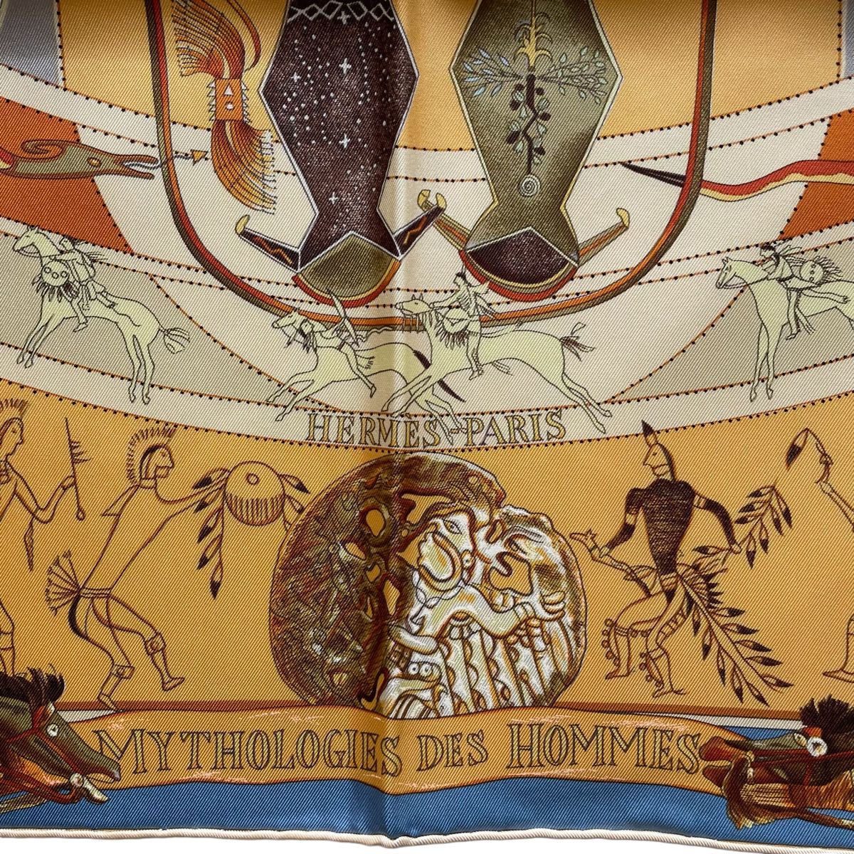未使用 HERMES カレ90 褐色の男たちの伝説 les mythologies des hommes