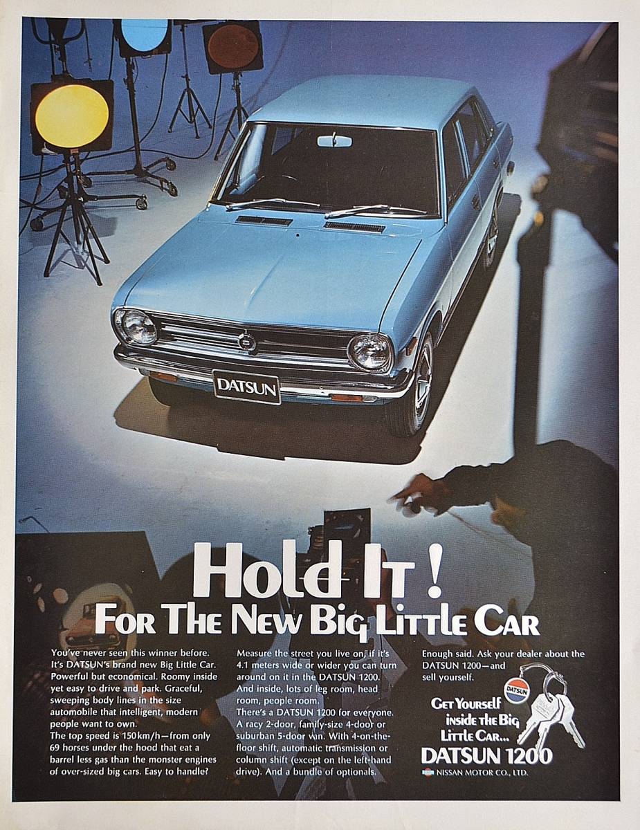  редкостный!1970 год Datsun реклама /Datsun 1200/ Nissan автомобиль / Showa Retro / старый машина /E